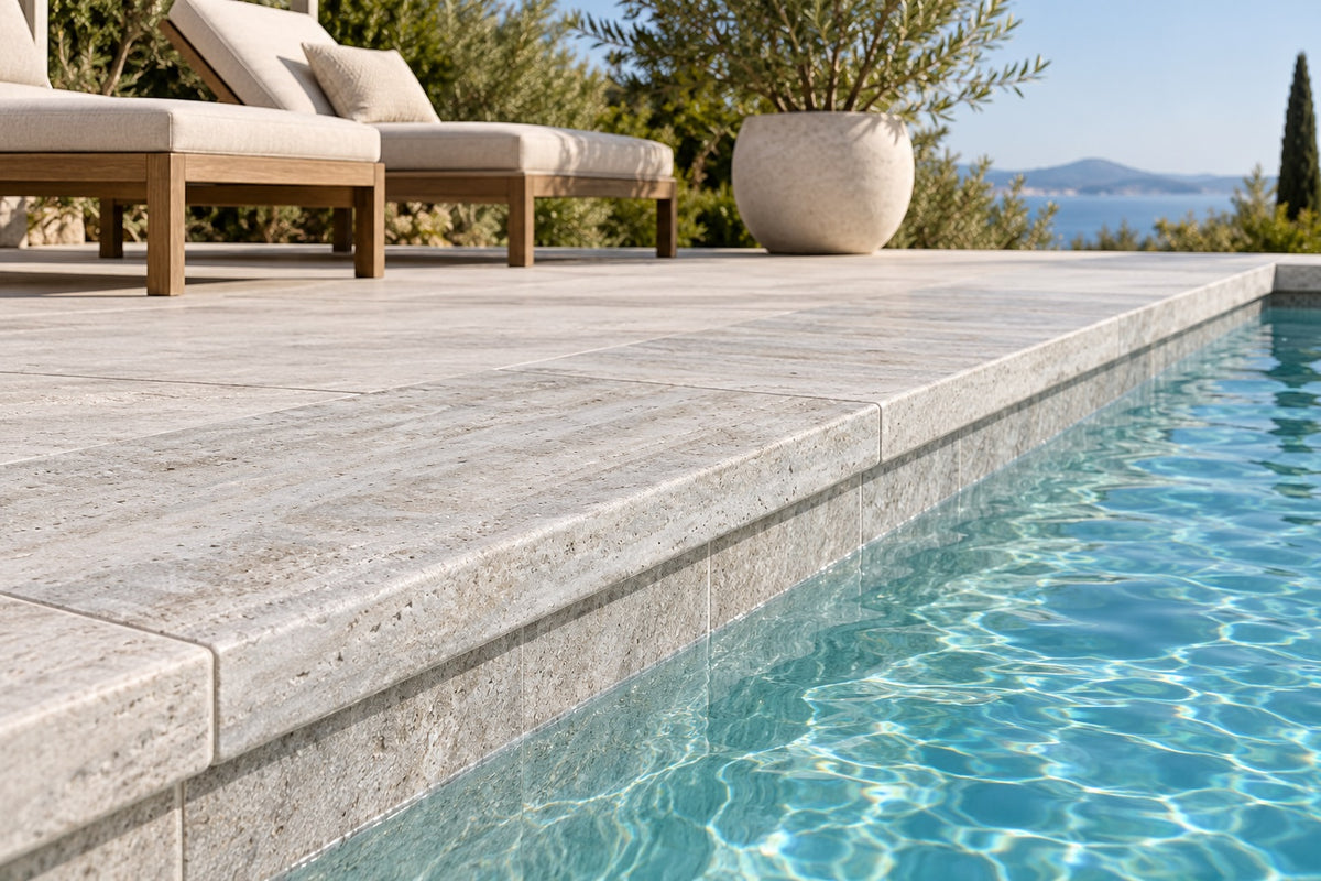 Serapool Silver Traverten Merdiven Kaymazı Sol Bitiş 33x66x1,80 cm